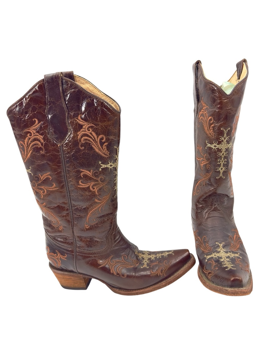 Circle G Corral Cowboy Boots Womens 6.5 Western Brown Leather Embroidered Cross